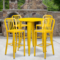 Flash Furniture CH-51090BH-4-30VRT-YL-GG 30" Round Metal Bar Table Set in Yellow